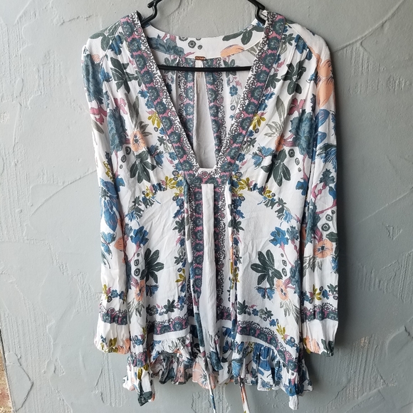 Free People white floral tunic 2 - Picture 2 of 8